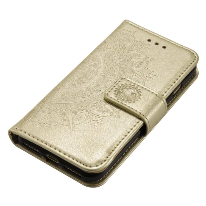Bild 5, iPhone 17e / 16e Fodral Mandala Läder Guld