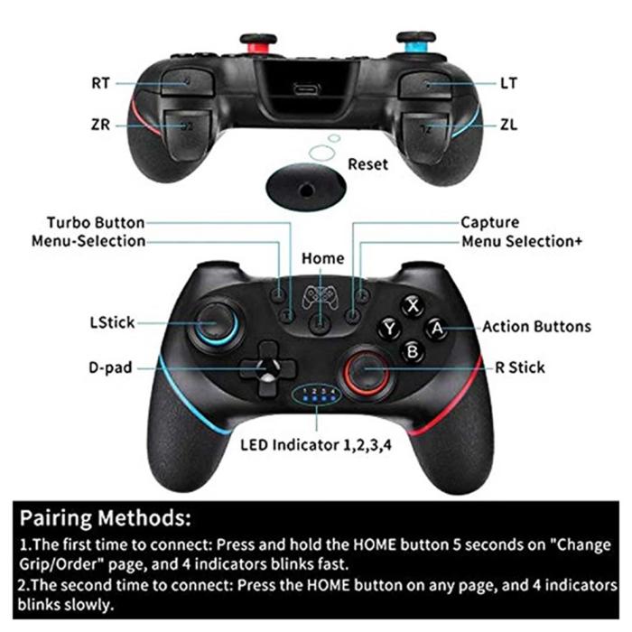 Bild 3, DATA FROG Trådlös Handkontroll För Nintendo Switch/PC Svart/Röd/Blå