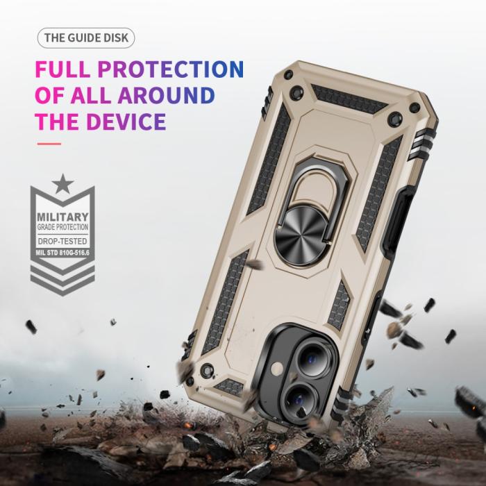 Bild 6, iPhone 16 Skal Shockproof Hybrid Ring Guld