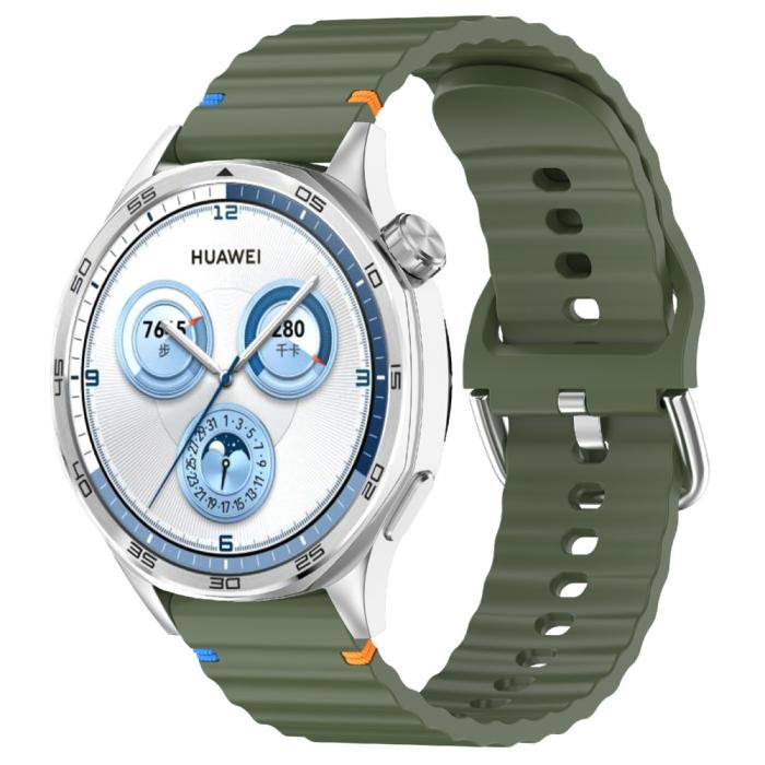 Bild 2, Klockarmband 20 mm Silikon Wave Design Militär Grön