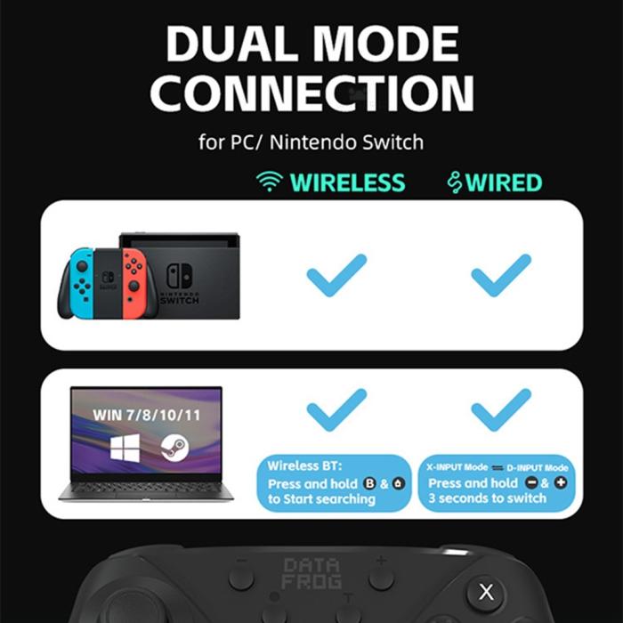 Bild 3, DATA FROG Trådlös Handkontroll För Nintendo Switch/PC Svart