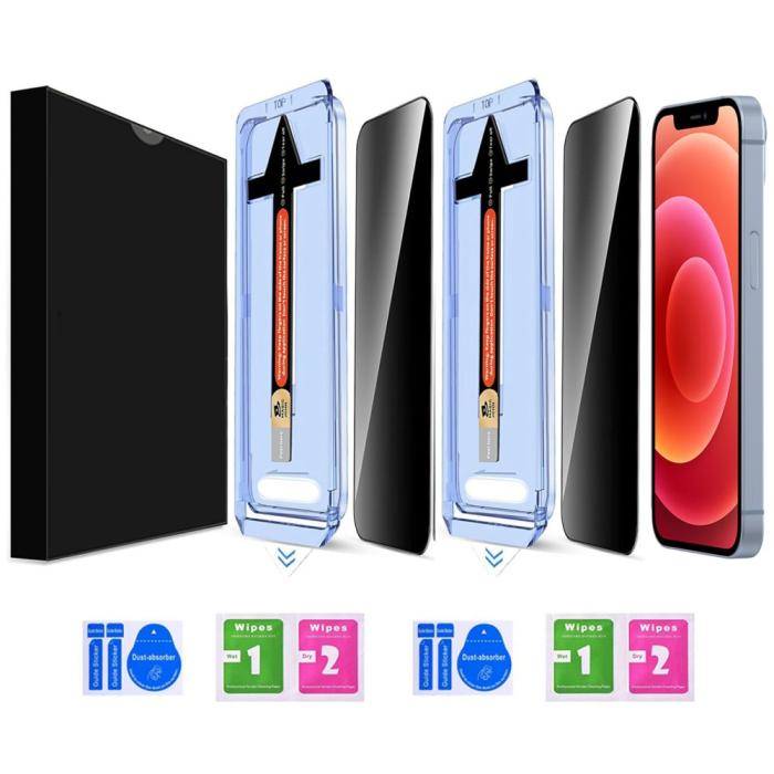 Bild 2, iPhone 12 / 12 Pro 2-PACK Skärmskydd Härdat Glas Privacy