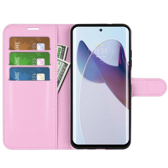 Bild 2, Motorola Edge 30 Ultra 5G Fodral Litchi Läder Ljus Rosa