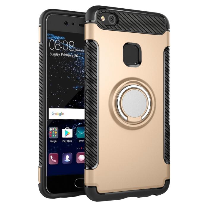 Bild 1, Huawei P10 Lite - Armour Ring Skal - Guld