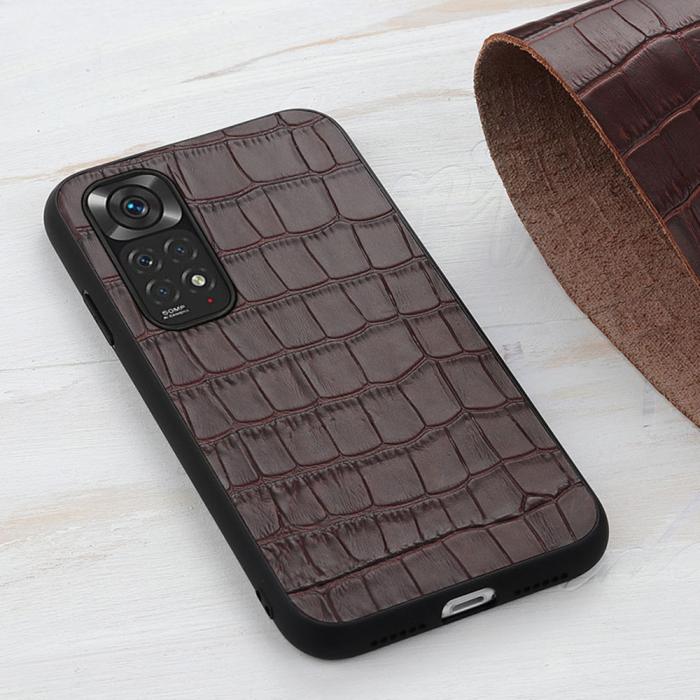 Bild 3, Xiaomi Redmi Note 11 4G Skal Äkta Läder Krokodil Textur Brun