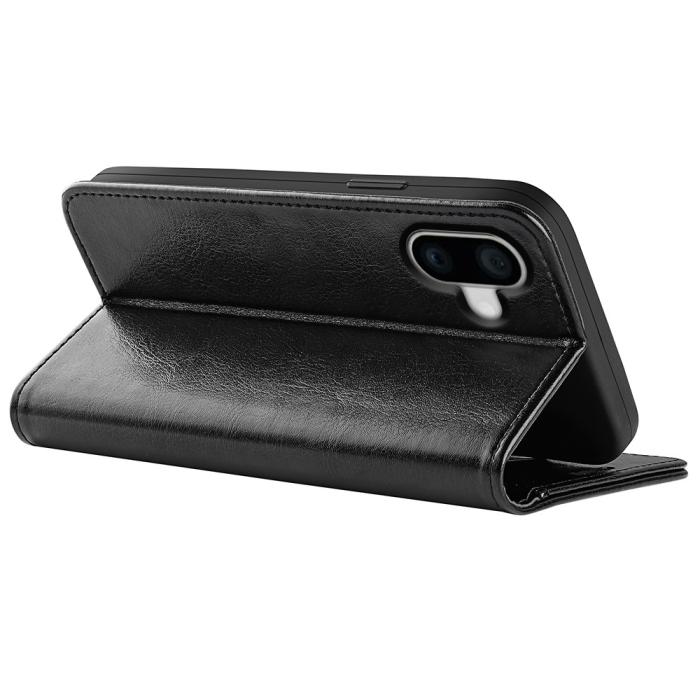 Bild 4, iPhone 16 Fodral Läder Crazy Horse Svart