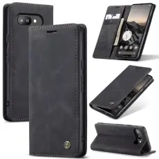 CASEME Google Pixel 9a Fodral Flip Retro L&auml;der Svart
