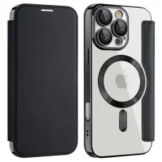 iPhone 16 Pro Max Fodral MagSafe Flip L&auml;der RFID Svart