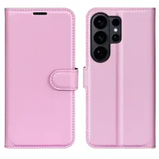Samsung Galaxy S26 Ultra Fodral Litchi L&auml;der Ljus Rosa