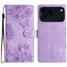 iPhone 17 Pro Max Fodral Med Blommigt Tryck L&auml;der Lila