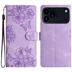 iPhone 18 Pro Max/17 Pro Max Fodral Med Blommigt Tryck L&auml;der Lila