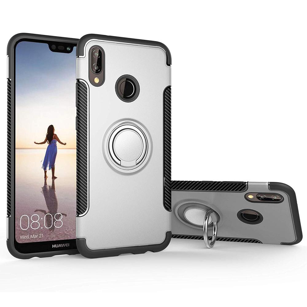 Huawei P20 Lite - Armour Ring Skal - Silver