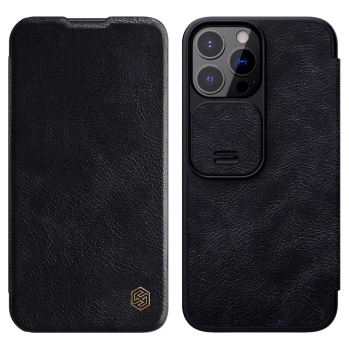 Bild 1, iPhone 13 Pro Max - NILLKIN Qin CamShield Läder Fodral - Svart