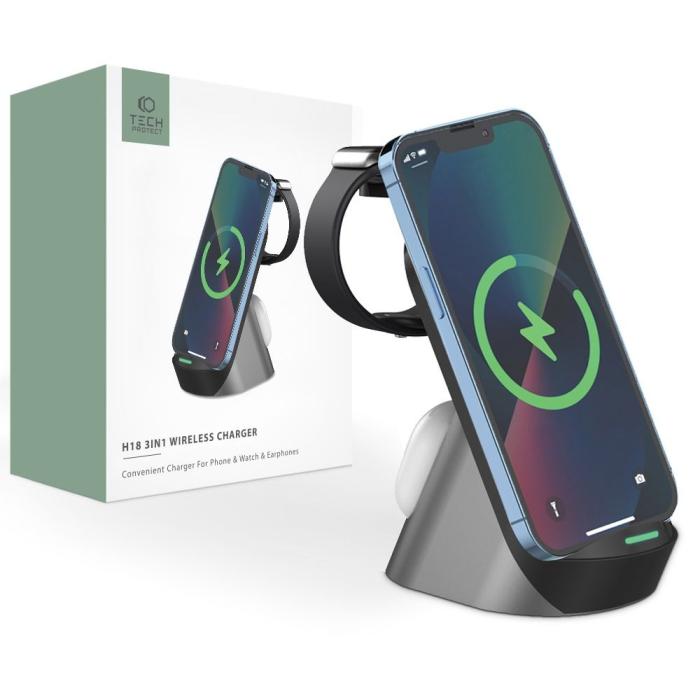 Bild 1, Tech-Protect 15W 3in1 Trådlös Laddare Svart