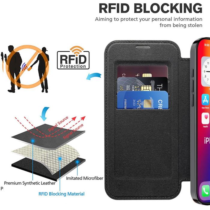 Bild 5, iPhone 16 Pro Max Fodral MagSafe Flip Läder RFID Svart