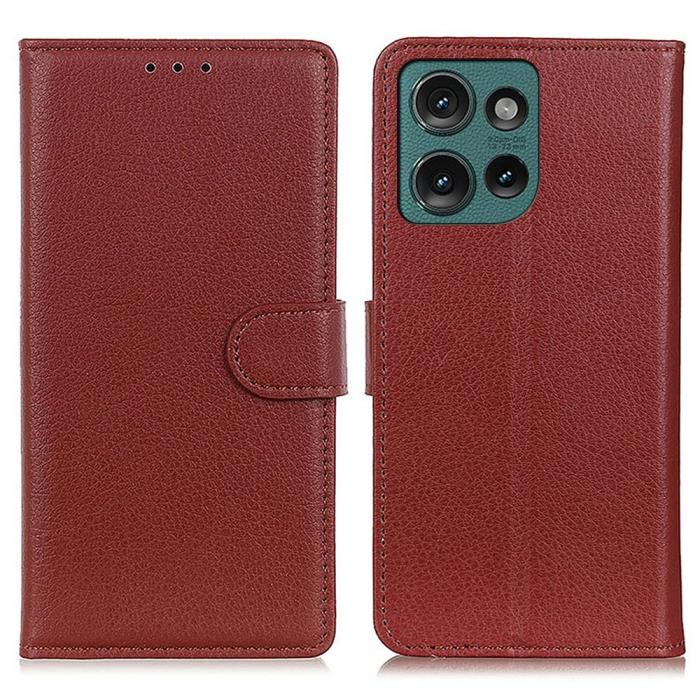 Bild 1, Motorola Edge 50 Neo Fodral Litchi Läder Brun