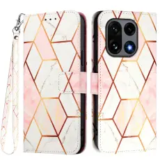 OnePlus 15 Fodral L&auml;der Marmor Rosa / Vit