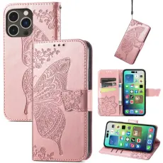 iPhone 15 Pro Max Fodral L&auml;der Fj&auml;ril Tryck Ros&eacute;guld
