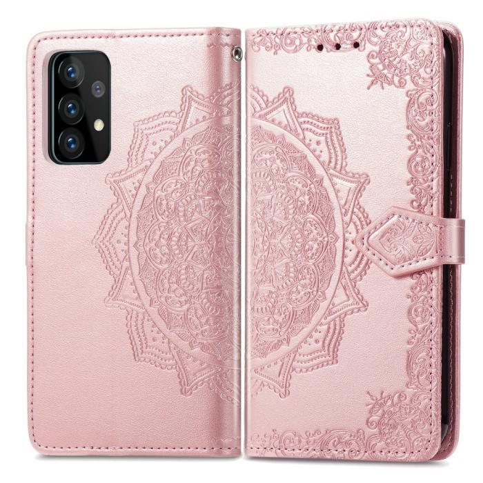Bild 3, Samsung Galaxy A52 / A52s - Mandala Läder Fodral - Roséguld
