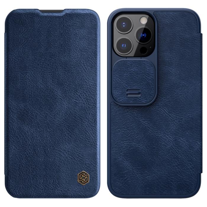 Bild 1, iPhone 13 Pro Max - NILLKIN Qin CamShield Läder Fodral - Blå