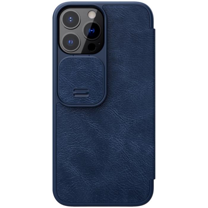 Bild 3, iPhone 13 Pro Max - NILLKIN Qin CamShield Läder Fodral - Blå