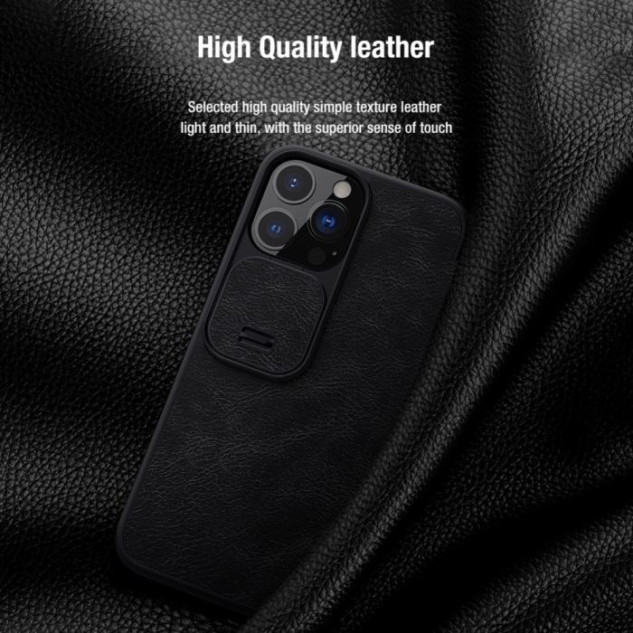 Bild 4, iPhone 13 Pro Max - NILLKIN Qin CamShield Läder Fodral - Blå