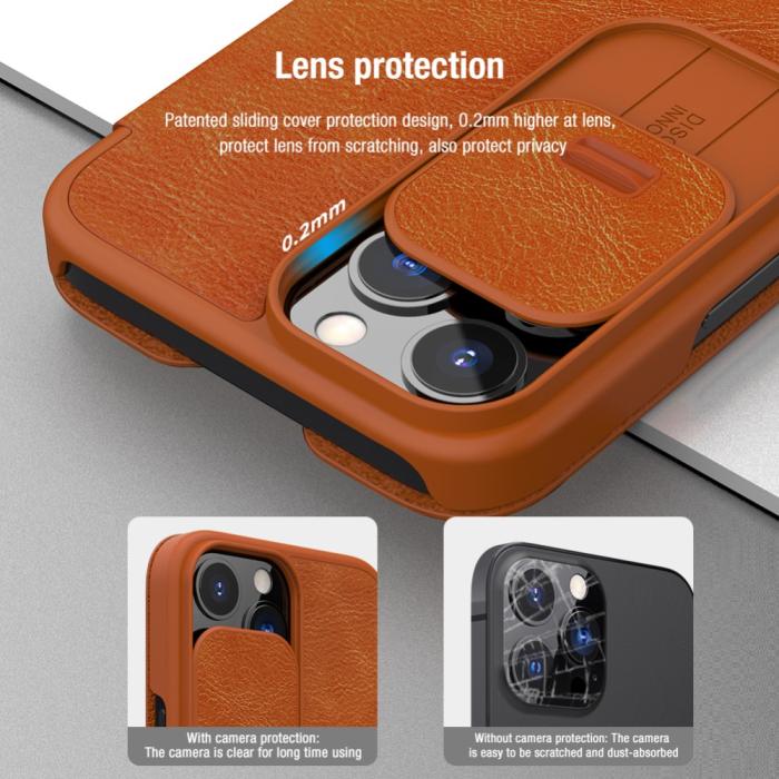 Bild 5, iPhone 13 Pro Max - NILLKIN Qin CamShield Läder Fodral - Blå