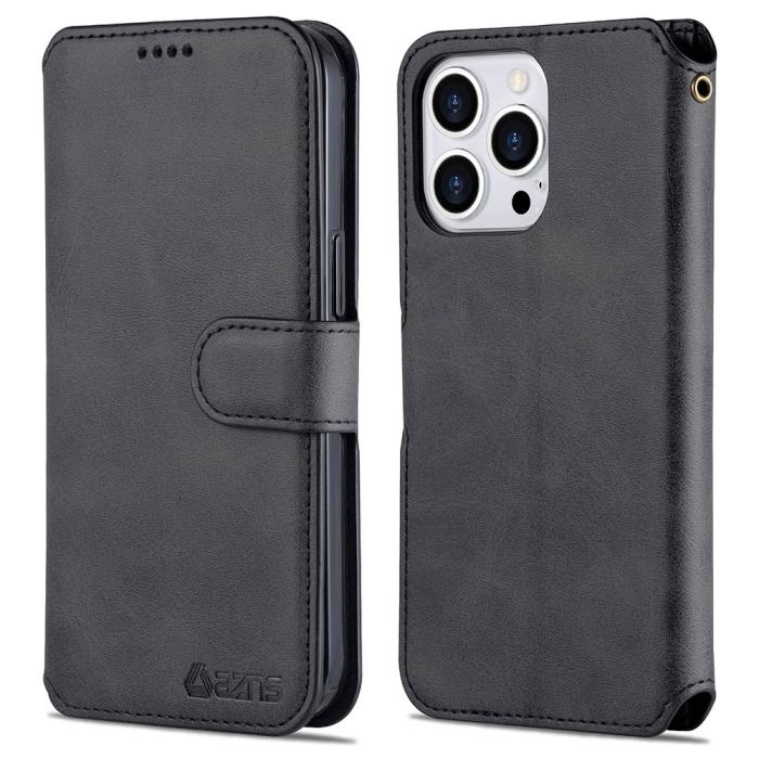 Bild 1, iPhone 13 Pro Max - AZNS Slim Läder Fodral - Svart