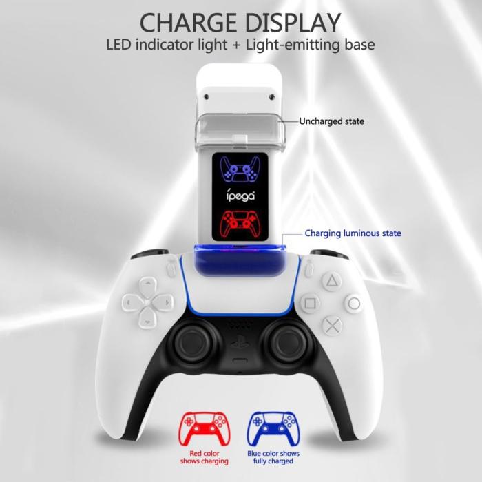 Bild 6, iPega LED Laddstation För 2x PS5 DualSense Handkontroller Vit