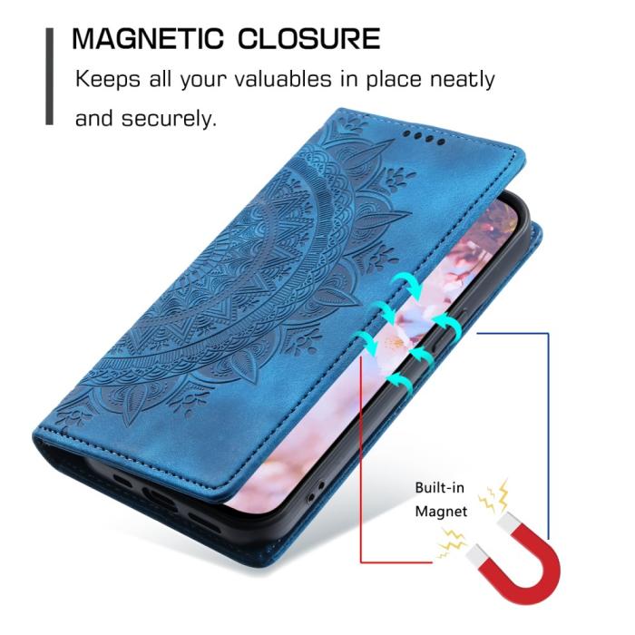 Bild 6, iPhone 17e / 16e Fodral Flip Mandala Läder Blå