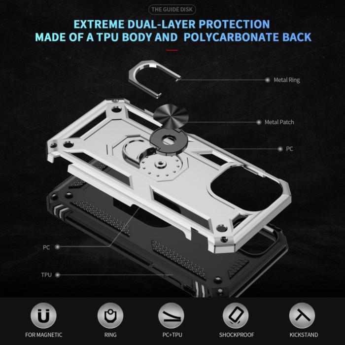 Bild 5, iPhone 16 Skal Shockproof Hybrid Ring Silver