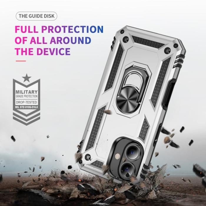 Bild 6, iPhone 16 Skal Shockproof Hybrid Ring Silver