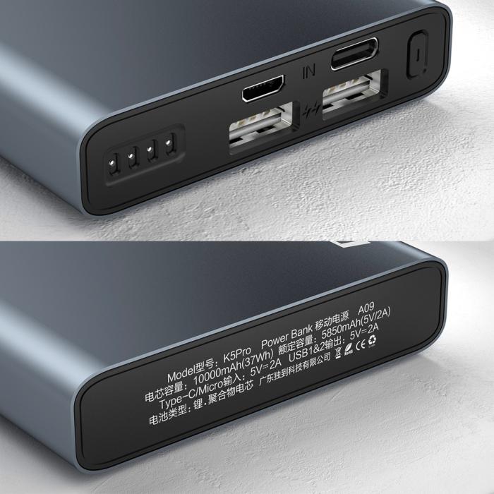 Bild 2, Dudao 10000 mAh Power Bank - Grå