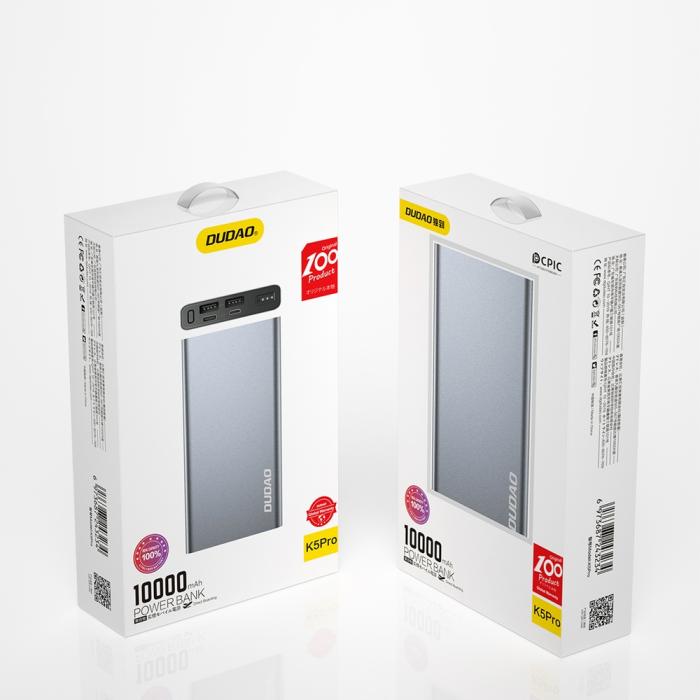 Bild 5, Dudao 10000 mAh Power Bank - Grå