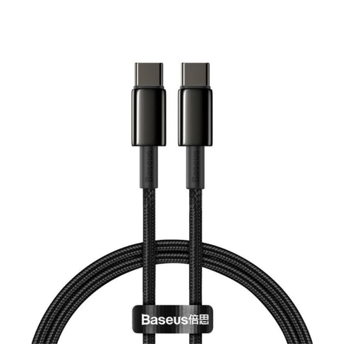 Bild 1, Baseus 1m 100W USB-C - USB-C Kabel Tungsten Gold Series Svart