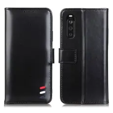Sony Xperia 10 III - Tri-Color Läder Fodral - Svart