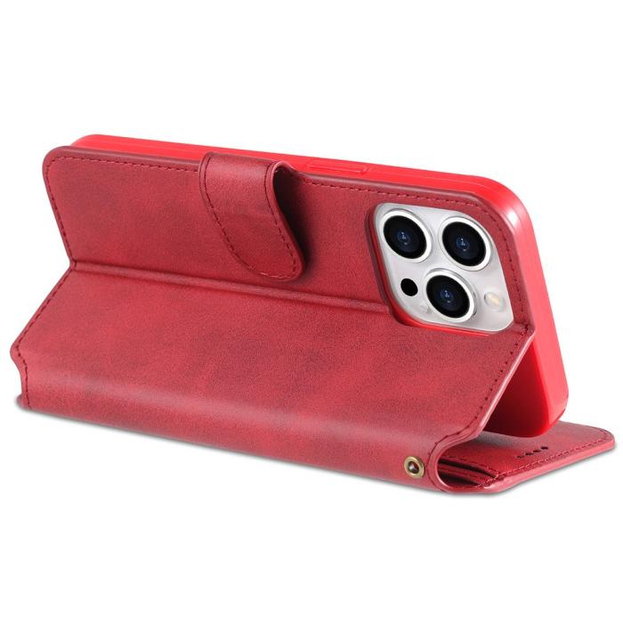 Bild 6, iPhone 13 Pro Max - AZNS Slim Läder Fodral - Röd