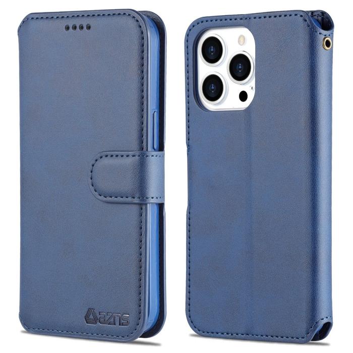 Bild 1, iPhone 13 Pro Max - AZNS Slim Läder Fodral - Blå