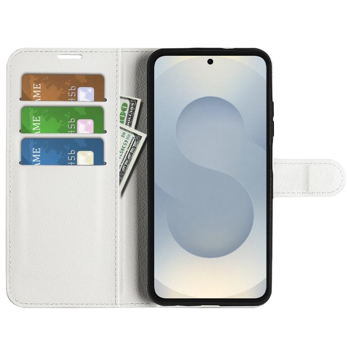 Bild 2, Samsung Galaxy S25 Edge Fodral Litchi Läder Vit