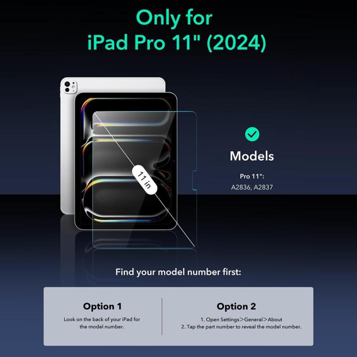 Bild 2, ESR iPad Pro 11 2024 Skärmskydd 2-PACK Härdat Glas
