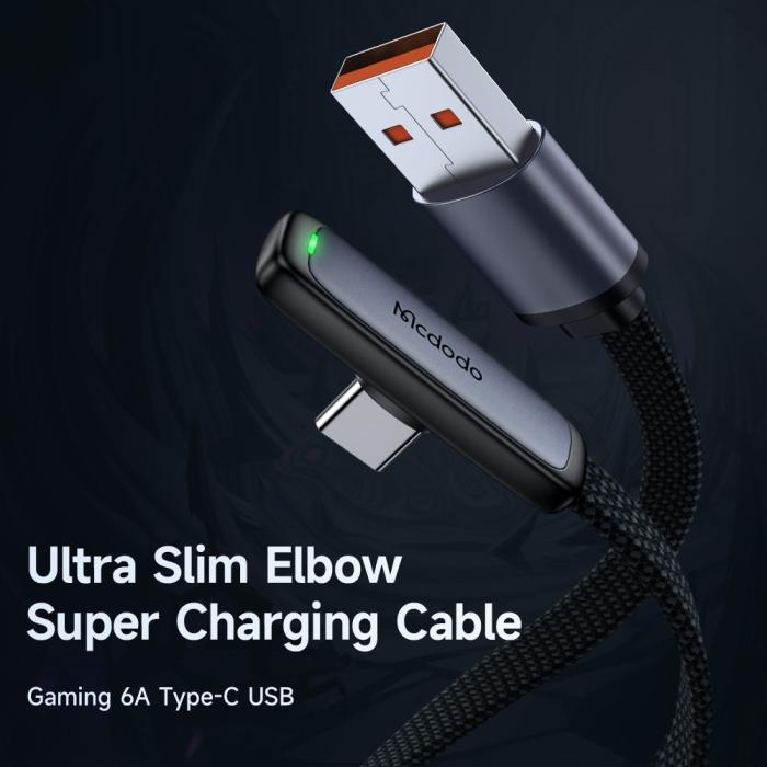 Bild 2, Mcdodo 1.8m 100W 6A USB-C Elbow Kabel Svart