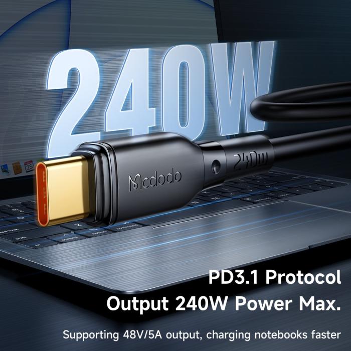 Bild 3, Mcdodo 2m 240W 5A PD USB-C - USB-C Snabbladdningskabel Svart