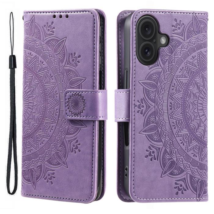 Bild 1, iPhone 16 Fodral Mandala Läder Lila