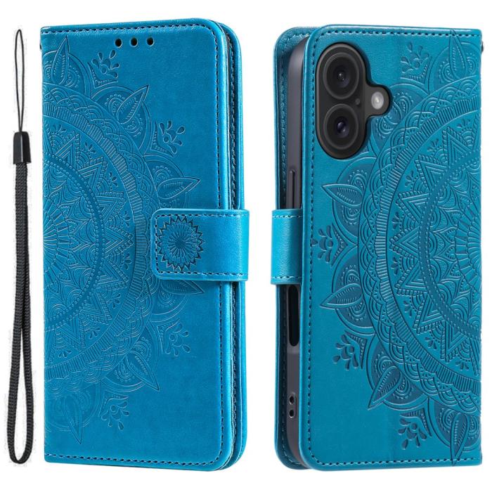 Bild 1, iPhone 16 Fodral Mandala Läder Blå