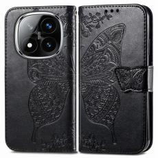 Xiaomi Redmi Note 14 Pro 5G Fodral L&auml;der Fj&auml;ril Tryck Svart