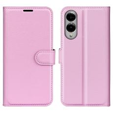 Samsung Galaxy S25 Edge Fodral Litchi L&auml;der Ljus Rosa