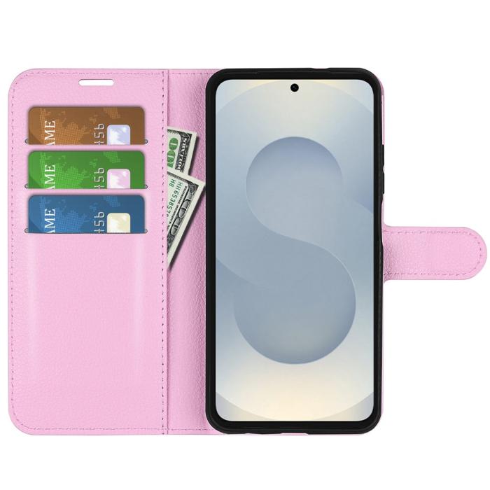 Bild 2, Samsung Galaxy S25 Edge Fodral Litchi Läder Ljus Rosa