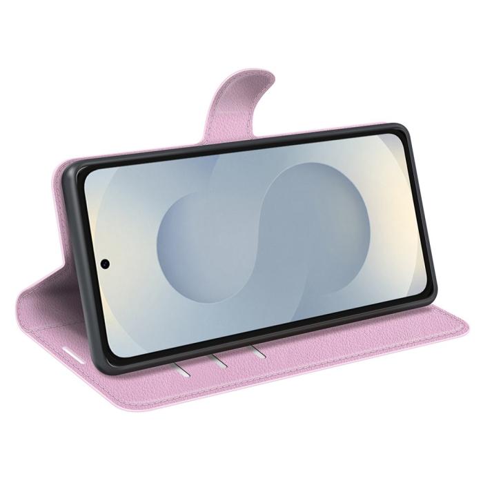 Bild 3, Samsung Galaxy S25 Edge Fodral Litchi Läder Ljus Rosa