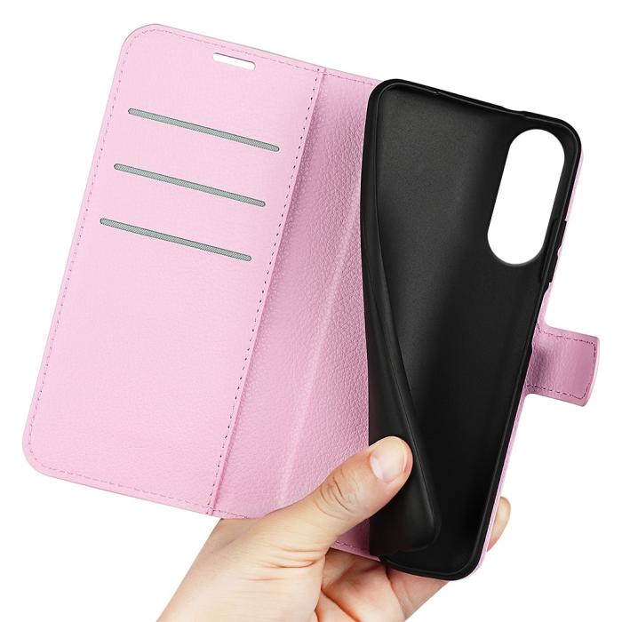 Bild 4, Samsung Galaxy S25 Edge Fodral Litchi Läder Ljus Rosa