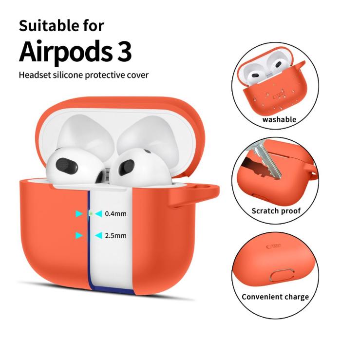 Bild 2, Tech-Protect AirPods 3 Skal Silikon Hook Neon Orange